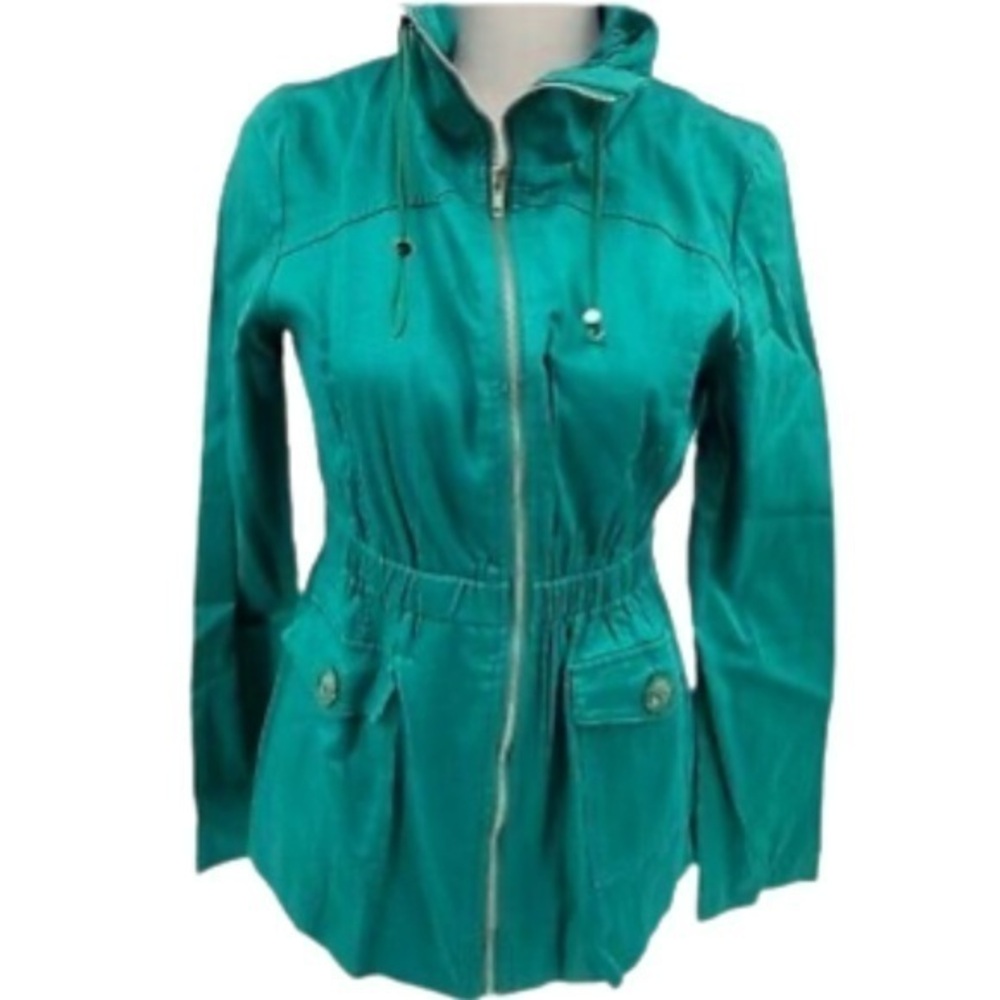 Anthropologie birdcage teal green lightweight utility jacket size M